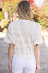 Abigail Floral Embroidered Top with Elastic Hem