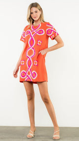 Addison Short Sleeve Embroidered Mini Dress