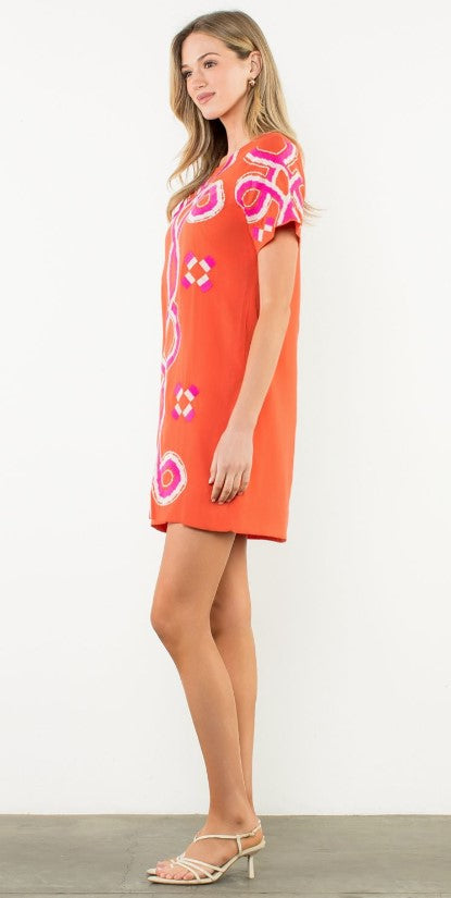 Addison Short Sleeve Embroidered Mini Dress