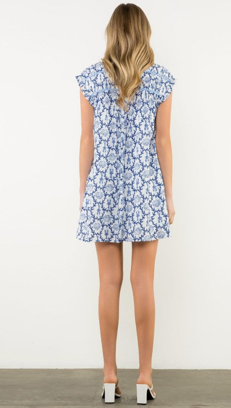 Lobster & Shell Print Mini Dress - Blue