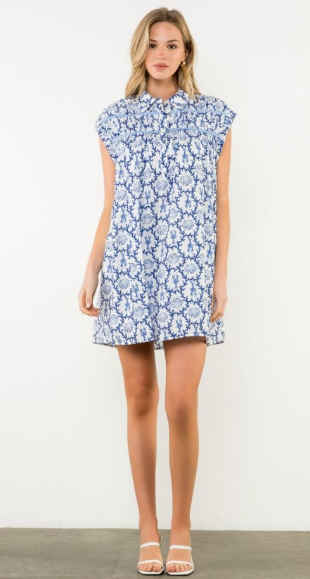Lobster & Shell Print Mini Dress - Blue