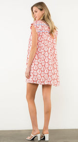 Lobster & Shell Print Mini Dress-Red
