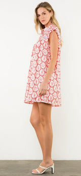 Lobster & Shell Print Mini Dress-Red