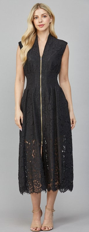 Alicia Zip Front Lace Midi Dress