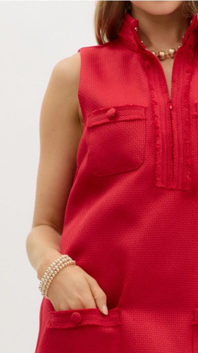 Alyson Sleeveless Raw Edge Finish Mini Dress