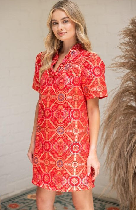 Amanda V-Neck Jacquard Dress