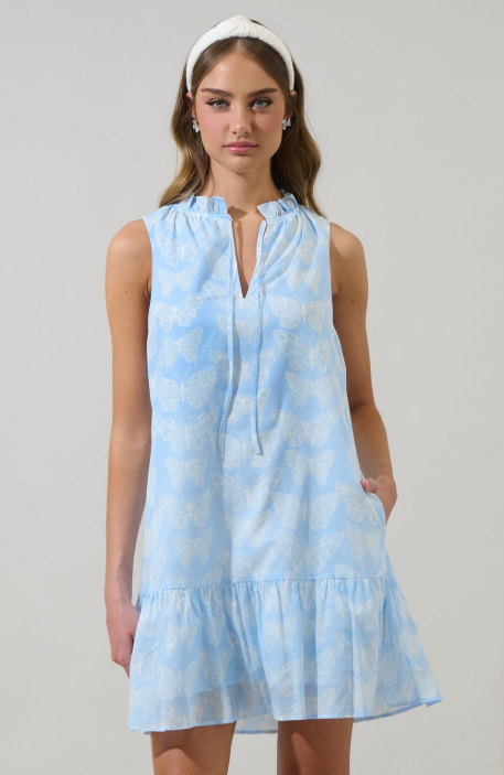 Audrey Sleeveless Butterfly Print Mini Dress
