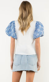 Bella White Embroidered Puff Sleeve Top