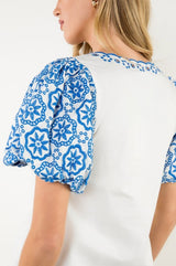 Bella White Embroidered Puff Sleeve Top