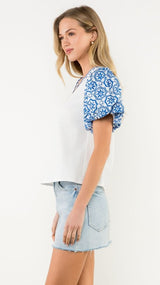 Bella White Embroidered Puff Sleeve Top