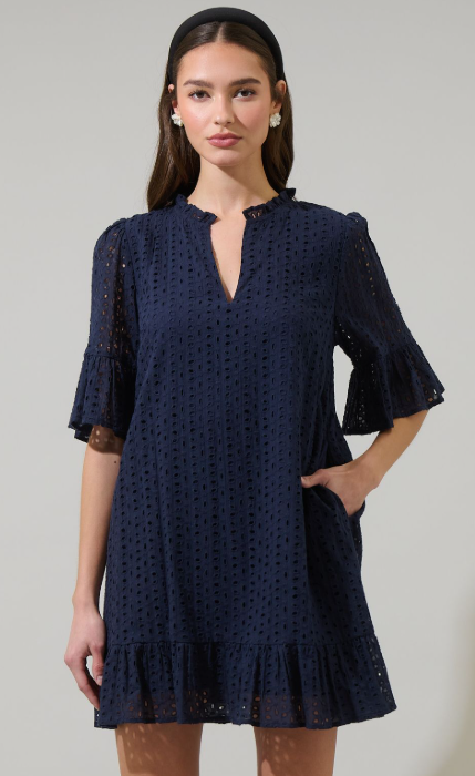 Blake Eyelet Shift Mini Dress