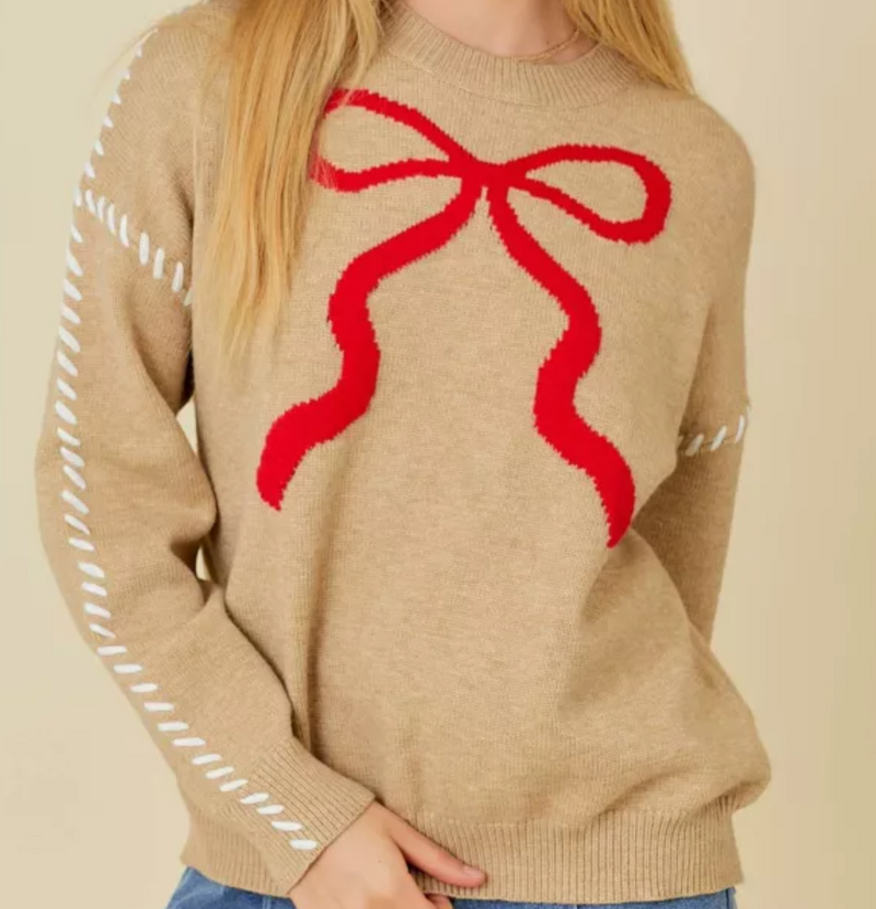 Janie Knit Sweater with Ribbon Bow