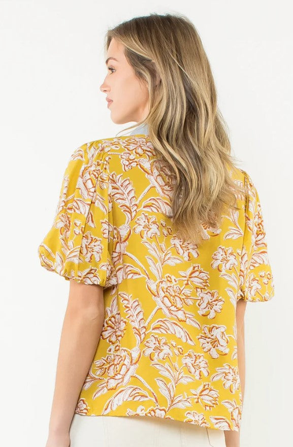 Caroline Pull Sleeve Floral Print Top