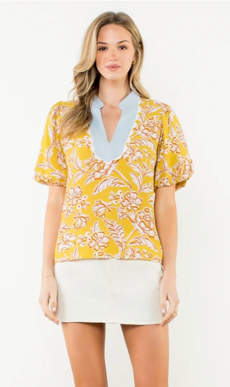 Caroline Pull Sleeve Floral Print Top