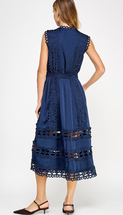 Carrington Scalloped Edge Crochet Midi Dress