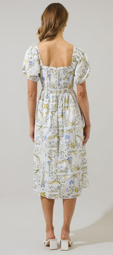 Cecelia Floral Puff Sleeve Midi Dress