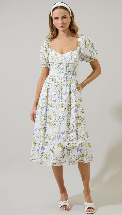 Cecelia Floral Puff Sleeve Midi Dress