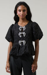 Celine Jacquard and Rhinestone Bow Top