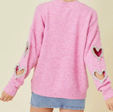 Cora Knit Sweater with Rhinestone Heart Detail