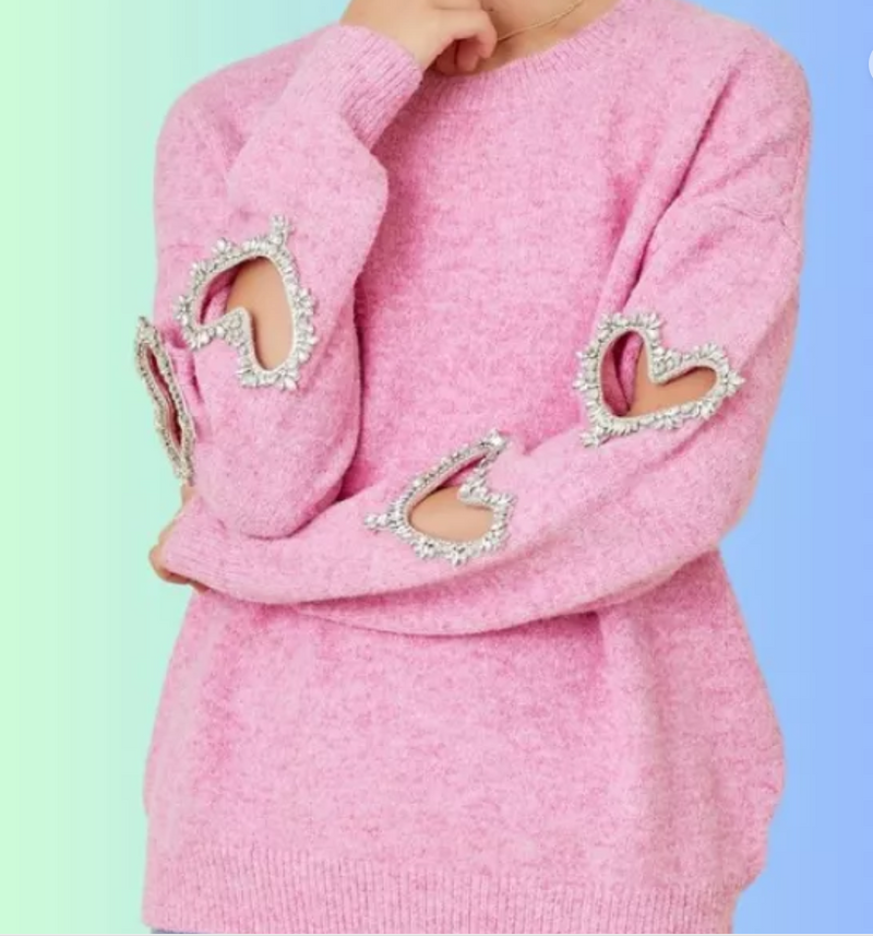 Cora Knit Sweater with Rhinestone Heart Detail