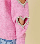 Cora Knit Sweater with Rhinestone Heart Detail