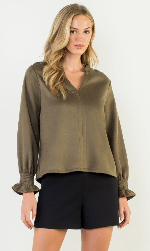 Diane Long Sleeve Suede Top