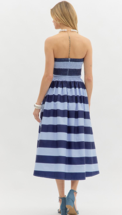 Ellison Strapless Pleated Midi Dress