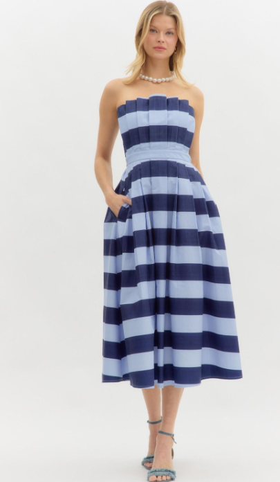 Ellison Strapless Pleated Midi Dress