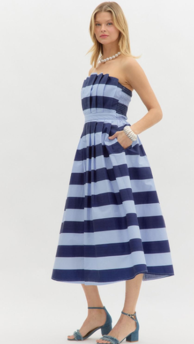 Ellison Strapless Pleated Midi Dress