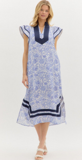 Eloise Flutter Sleeve Pullover Midi Dress