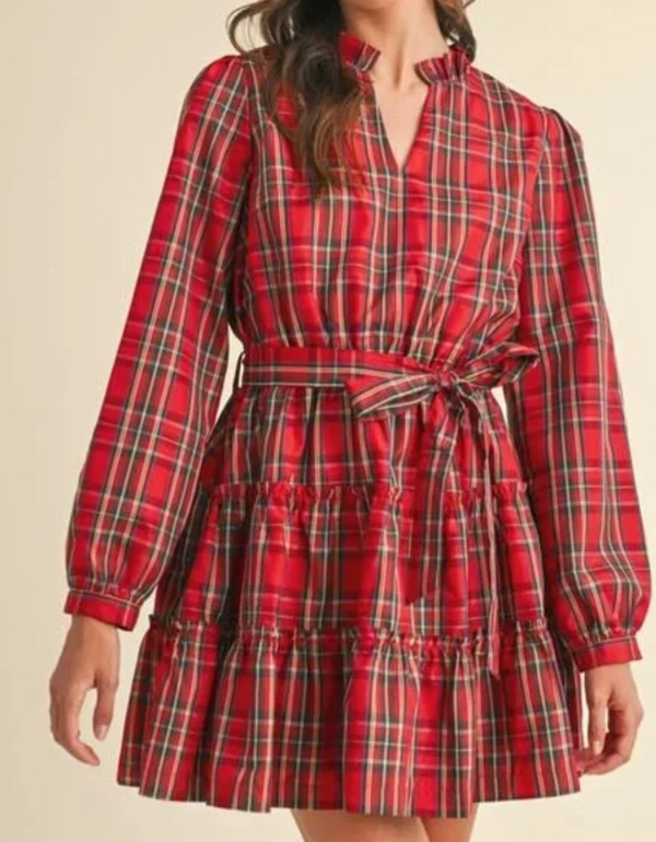 Eva Tartan Plain Mini Dress