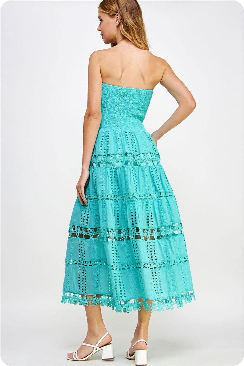 Meeghan Eyelet Tube Dress - Tiffany Blue