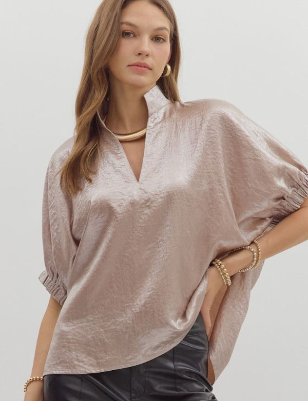 Farrah Metallic V-Neck Top
