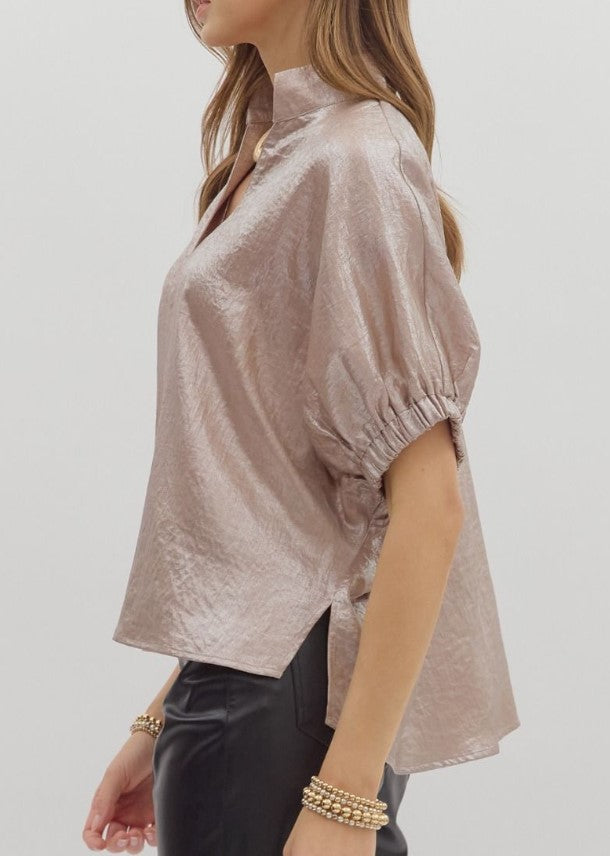 Farrah Metallic V-Neck Top