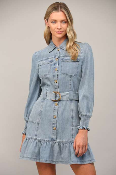 Ginger - Denim Belted Dress