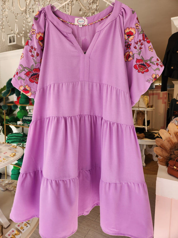 Floral Embroidered Sleeve Shift Dress