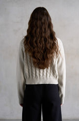 Greta Slit Neck Cabled Sweater with Tie