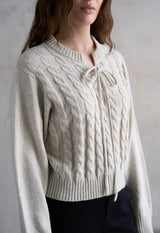 Greta Slit Neck Cabled Sweater with Tie
