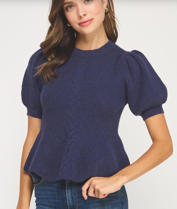 Heather Flared Puff Sleeve Knit Sweater
