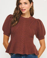 Heather Flared Puff Sleeve Knit Sweater