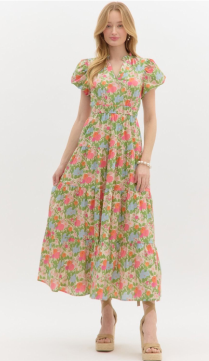 Heather Puff Sleeve Pullover Midi Dress