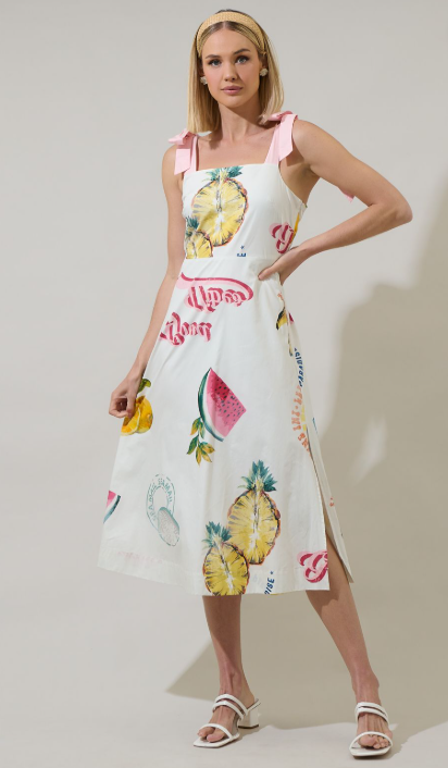 Henley Island Theme Smocked Midi Dress