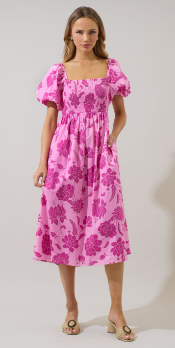 Hillary Floral Smocked Midi Dress