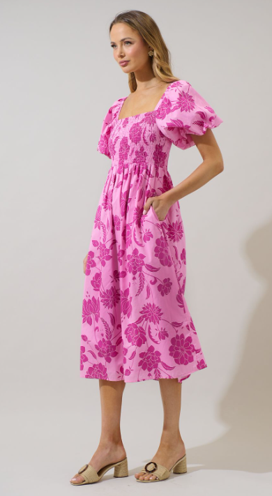 Hillary Floral Smocked Midi Dress