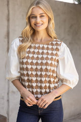 Isabella Heart Print Top with Contrast Sleeve