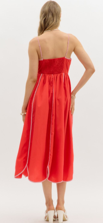 Isla Red Tied Bow Midi Dress