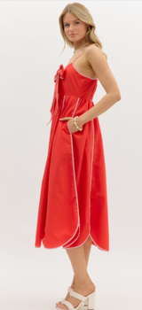 Isla Red Tied Bow Midi Dress