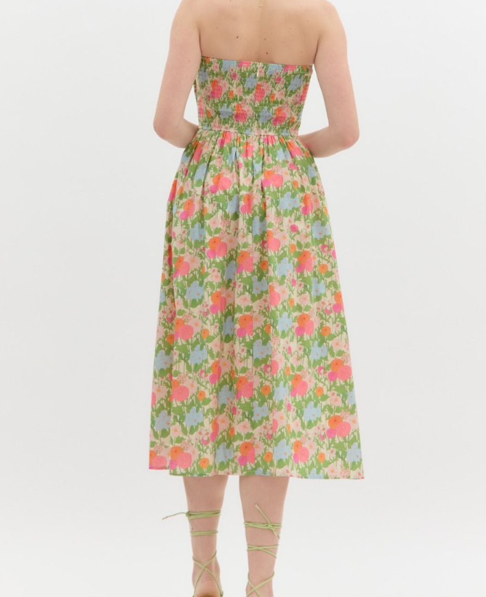 Izzy Strapless Pleated Midi Dress