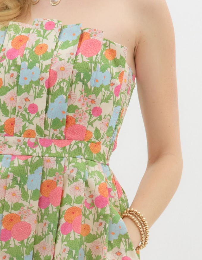 Izzy Strapless Pleated Midi Dress