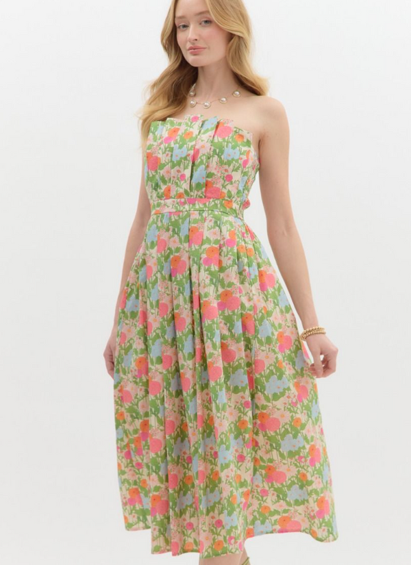 Izzy Strapless Pleated Midi Dress